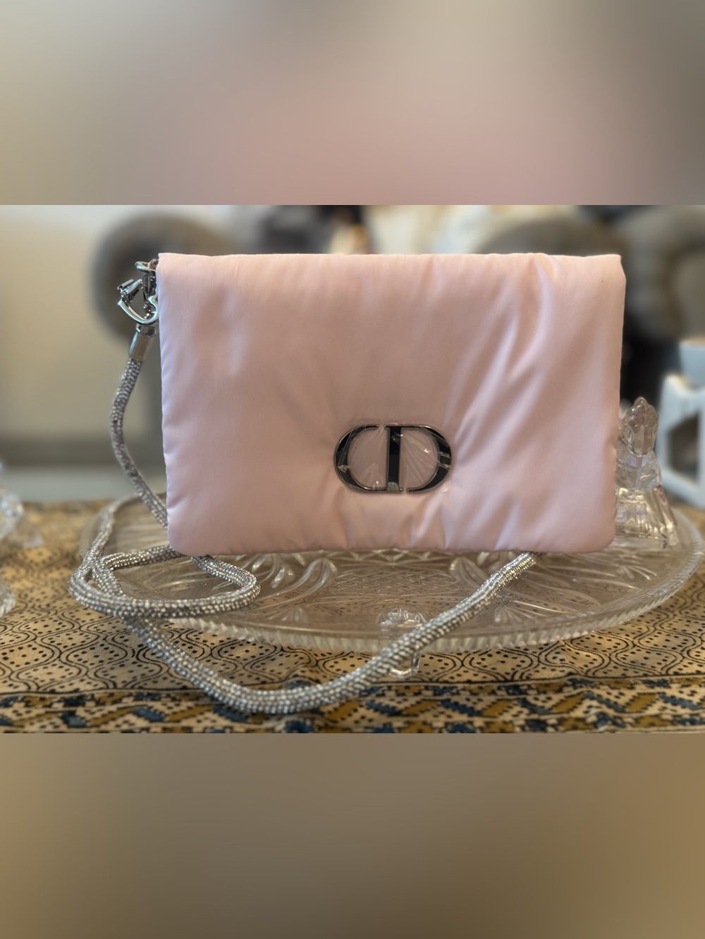 Dior Light Pink Satin Clutch with glitter  Silver Chain Detail - Picture 7 of 16